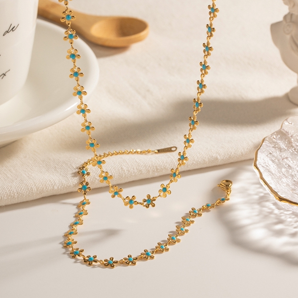 Gold and Blue Floral Necklace
